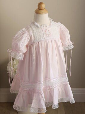 Pink Heirloom Dress Lace Inlay Satin Ribbon Hand Embroidery Special Occasion NWT
